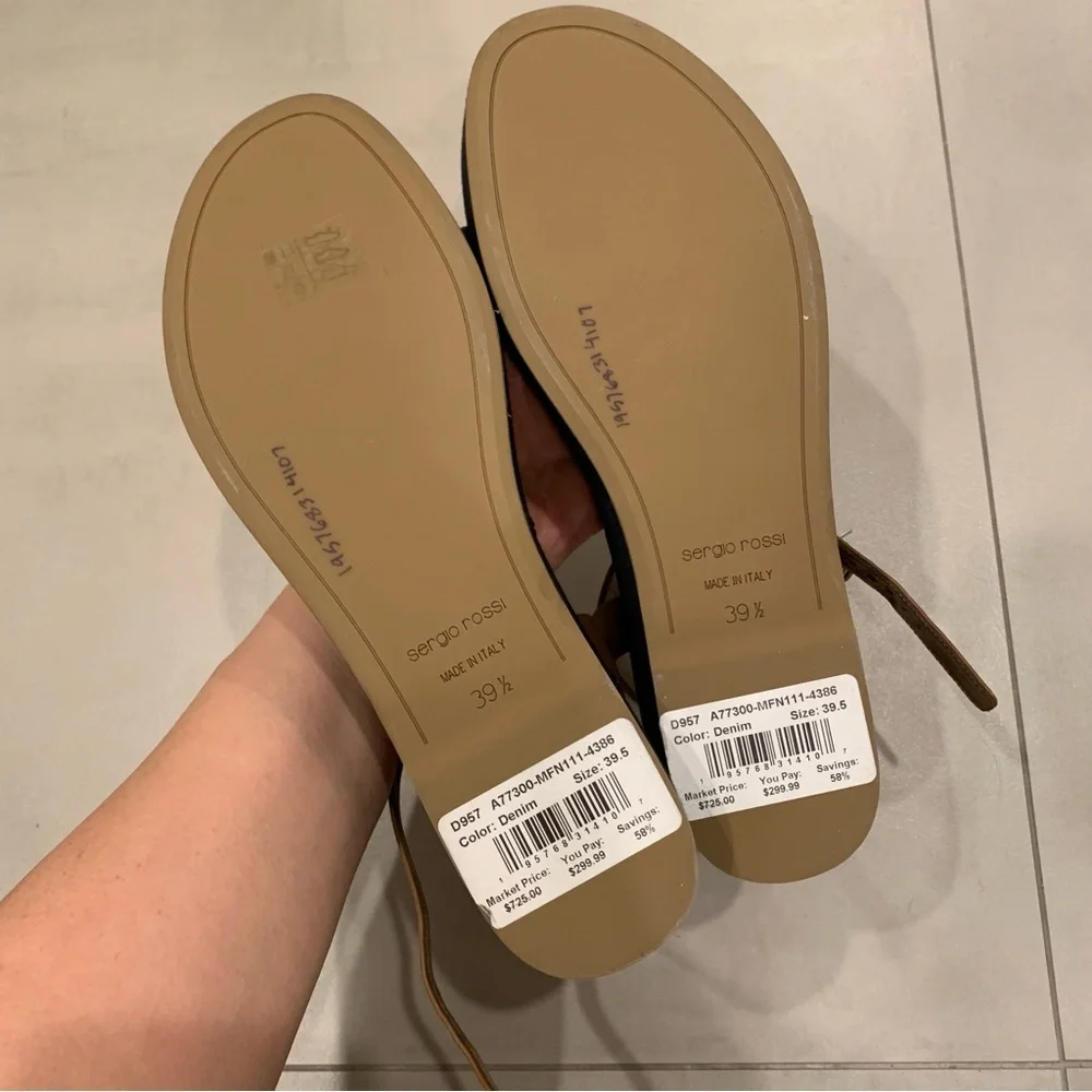 NWT Sergio Rossi Denim Leather Platform Sandal - 39.5